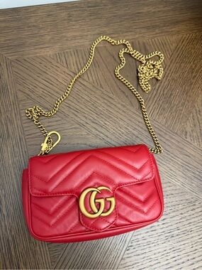 Gucci Red Quilted Leather Mini Crossbody with Gold Double G